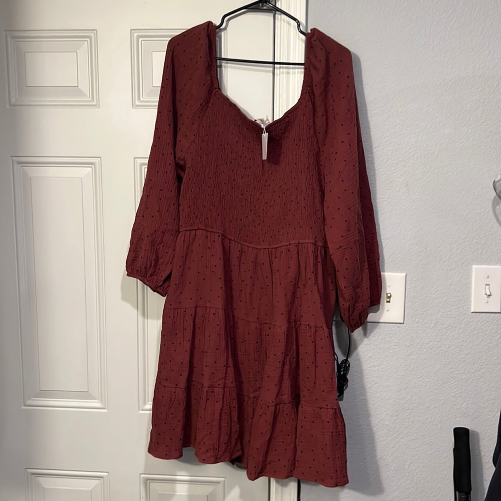 Mindy Maes Market Dress. Maroon with black dots. NWT